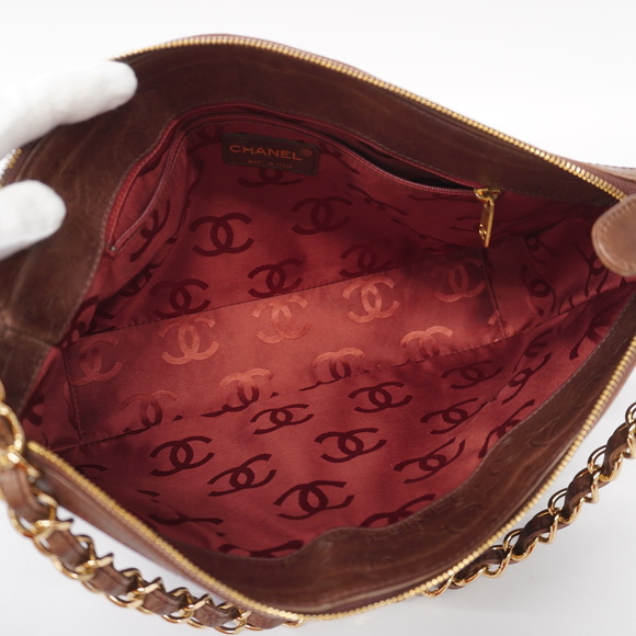 Auth Chanel shoulder bag chocolate bar chain shoulder leather brown gold metal - Picture 8 of 10